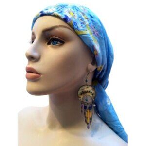 Vintage Floral Silk Scarf 33" Square Blue & Yellow 1980s-90s Accessory